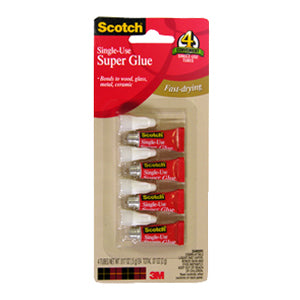 3M Scotch Super Glue, Single Use Tube, 4 tubes/retail card, 6 cards/box